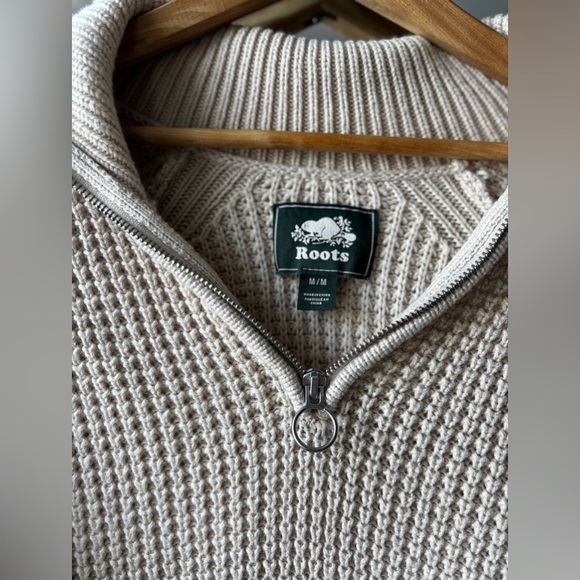 ROOTS | WAFFLE KNIT cotton/ wool three quarter zip sweater | size medium - Picture 3 of 4